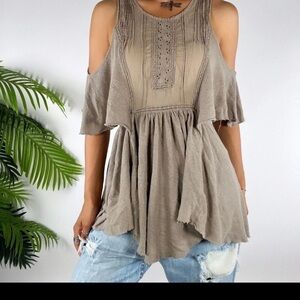 Free People Taupe Cold Shoulder Dress